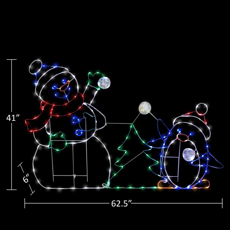 Puleo International 3.5' Snowman with Penguin Outdoor Christmas Decor with 197 Multi-Color LED Lights with Motion - White
