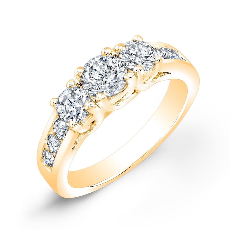 Auriya 14k Gold 3-Stone Round Diamond Engagement Ring 1ctw (J-K, I1-I2) - Yellow - 4
