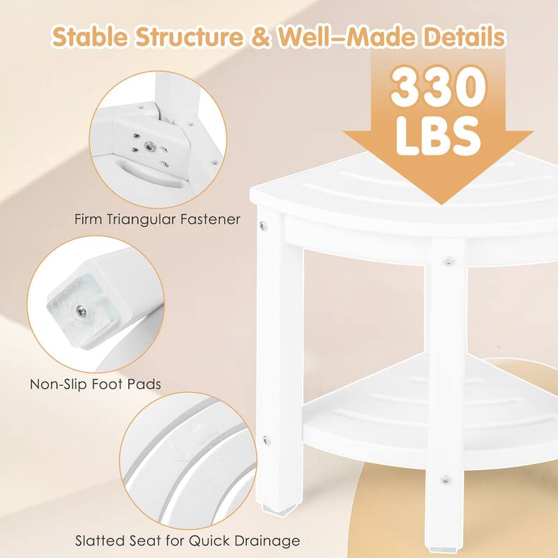 Gymax 2-Tier Corner Shower Bench Stool Waterproof Bathroom Stool Heavy