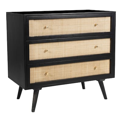 Glenda Solid Wood Three-Drawer Chest with Natural Cane