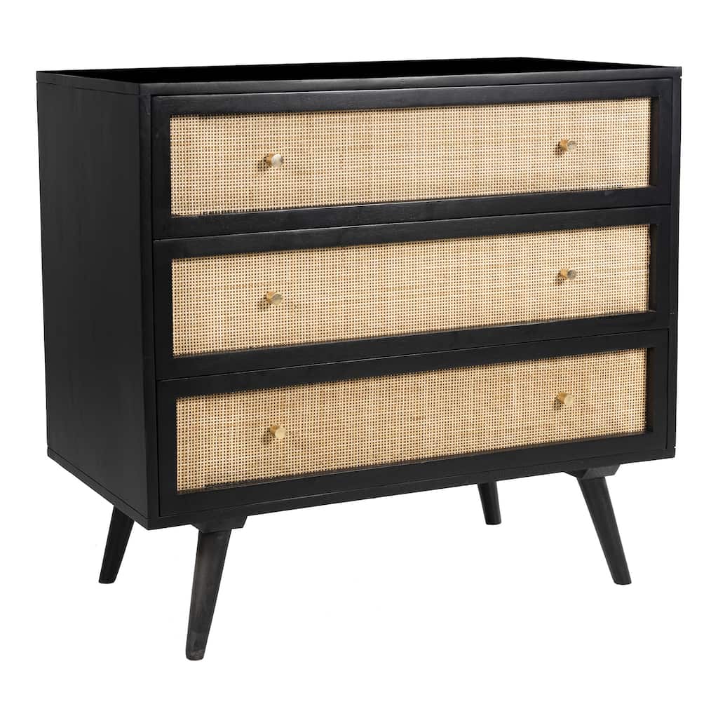 Glenda Solid Wood Three-Drawer Chest with Natural Cane