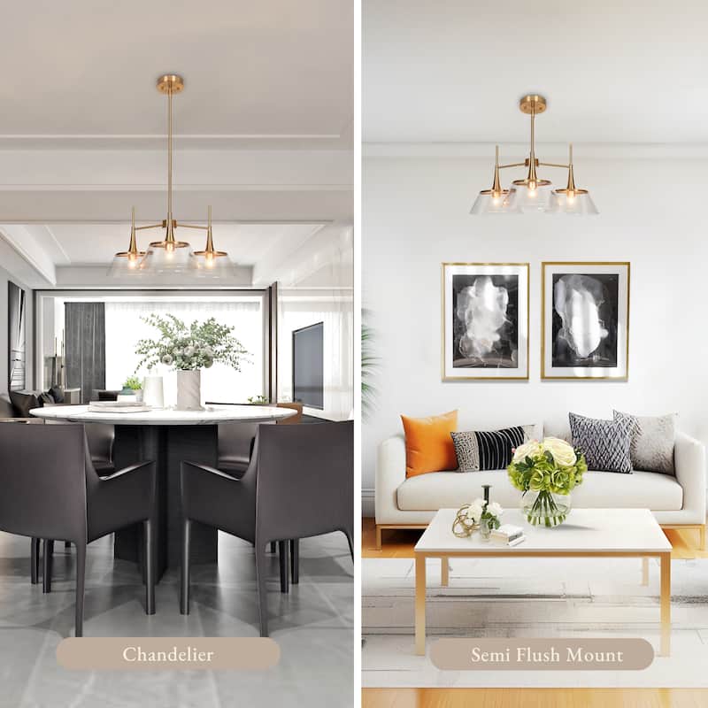 Mola Modern Gold 5-Light Wheel Chandelier Glass Cluster Pendant Lights for Dining Room