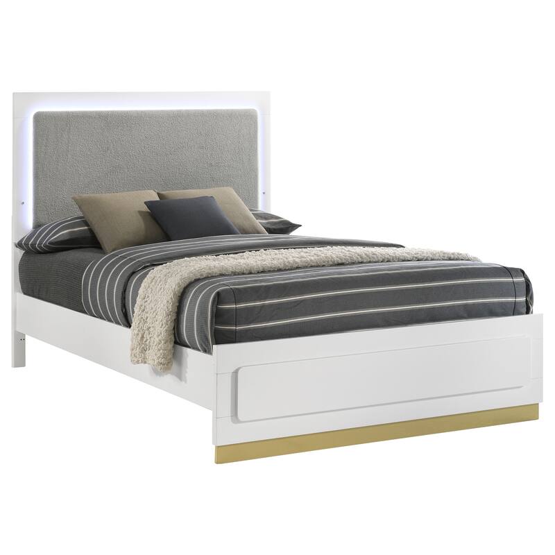 Caraway Contemporary Wood LED Panel Bed with Upholstered Headboard
