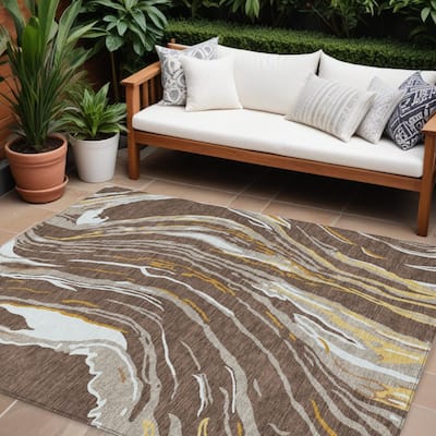 HomeRoots Abstract Transitional Rectangle Outdoor Rug
