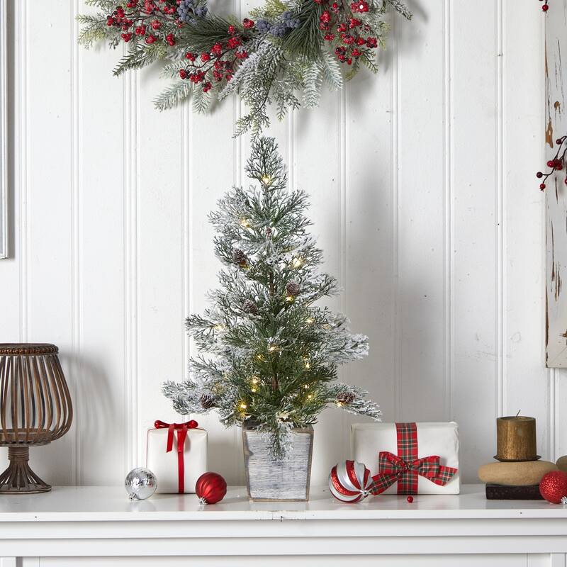 2ft Pre Lit Artificial Christmas Tree with Pinecones - Holiday Decor, Small Xmas Tree, Festive Home Accent - Green - 24