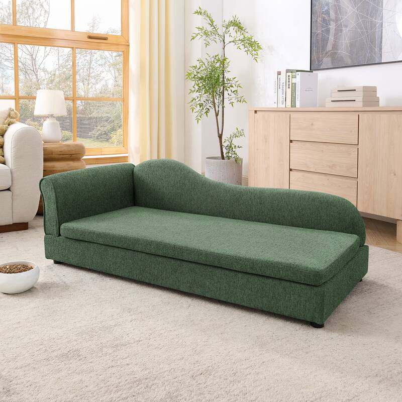 Oversized Pet Sofa, Elegant Modern Linen Fabric Elevated Dog Sofa Bed, Oversized Rectangular Pet Bed with Backrest & Armrest