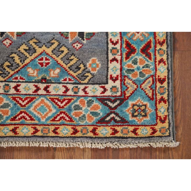 Gray Kazak Accent Rug Handmade Wool Carpet - 1'10" x 2'9"