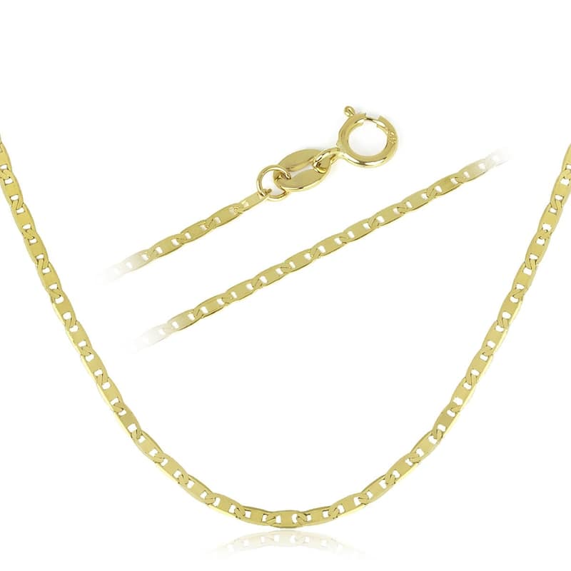 10k Yellow Gold Mariner Link Chain Necklace 1.3mm 16"-24" Inch
