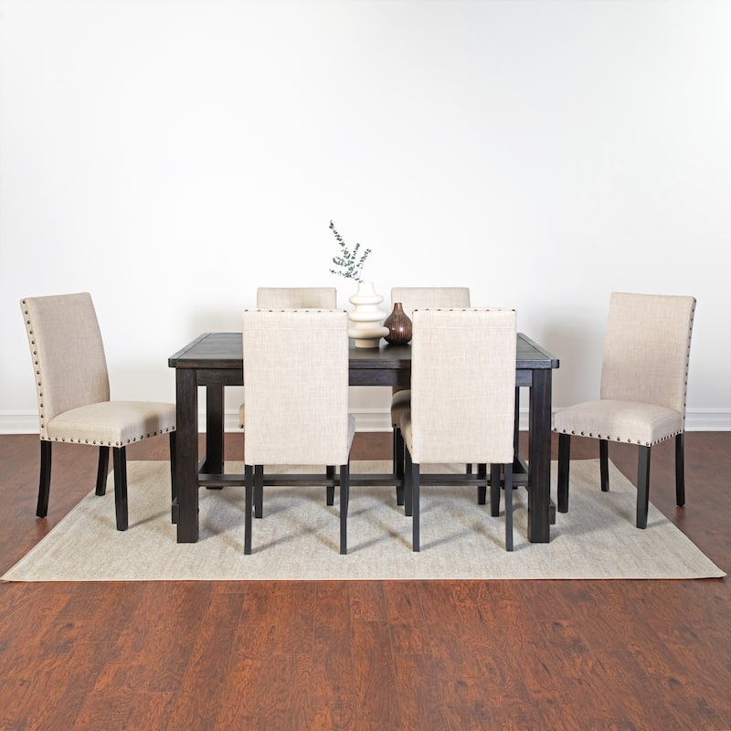 Roundhill Furniture Muzzi Contemporary 7-Piece Dining Set, Dining Table with 6 Stylish Chairs - Tan