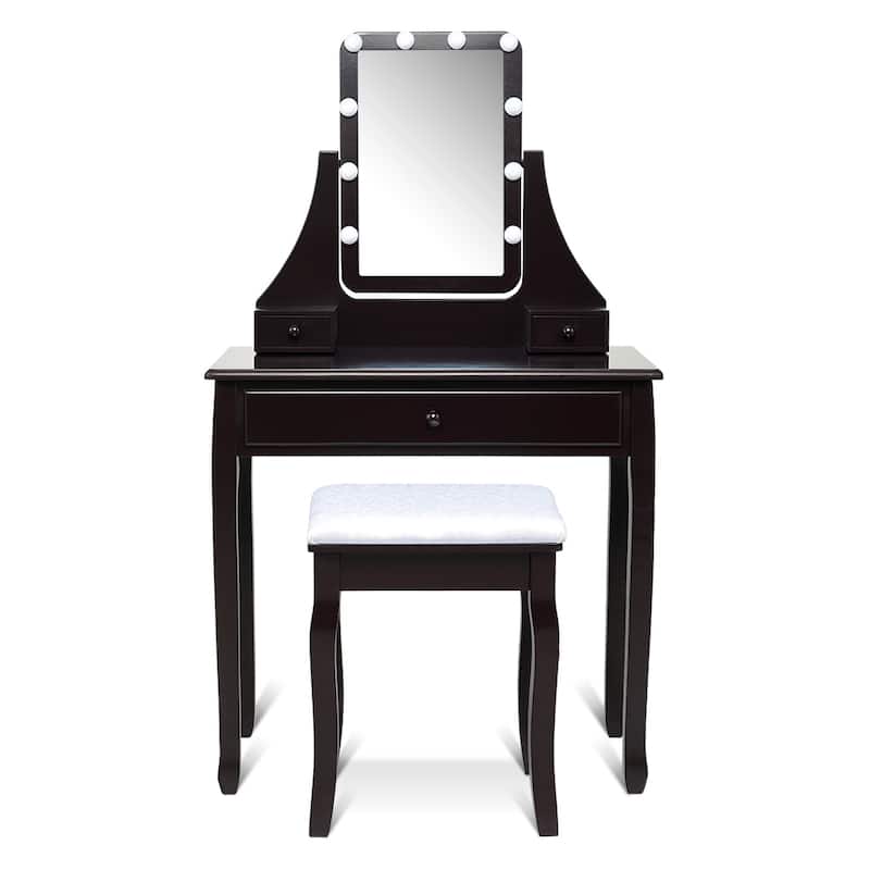 Costway Vanity Table 10 Dimmable Bulbs Makeup Desk WhiteBlackBrown