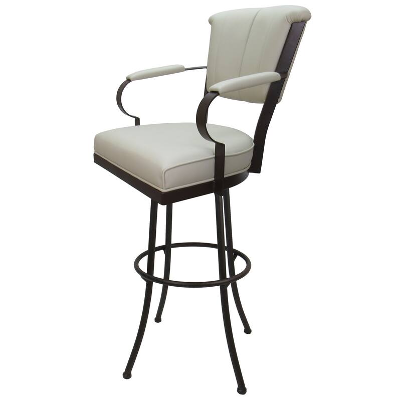 Miami Extra Tall 34" Spectator Metal Bar Stool on Noam Base - 34" Seat Height - Ocean Beige Vinyl - Brown