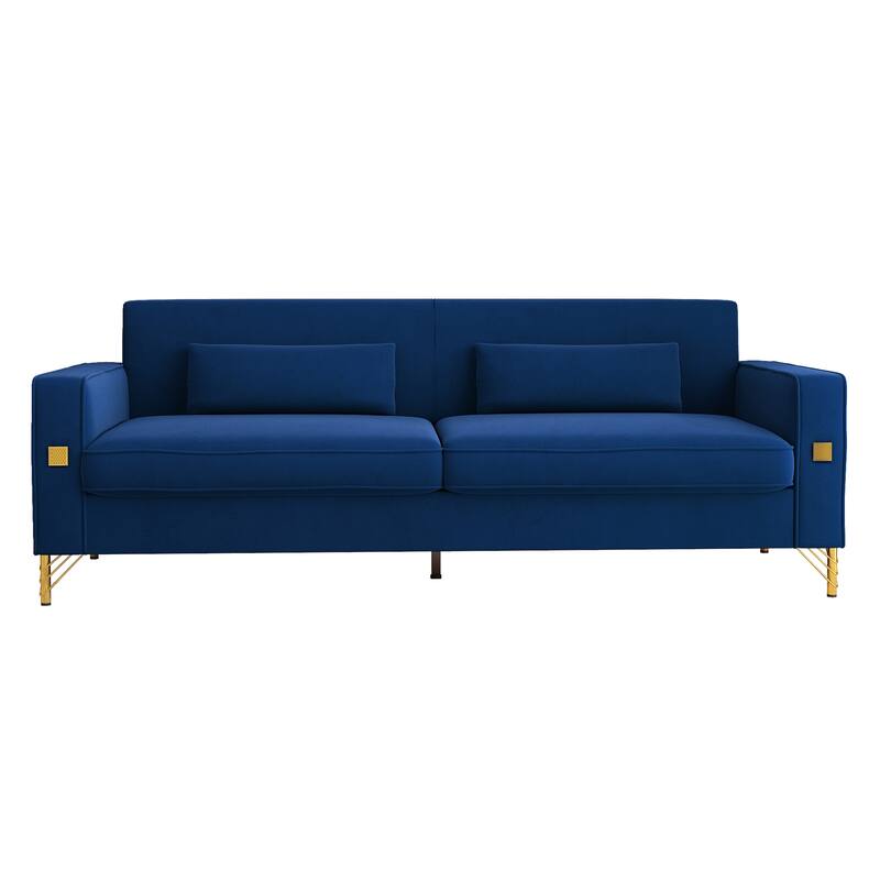 85.63" Velvet Sofa Couch with Cushions, Loveseat for Living Room, Square Armrest Upholstered Sofa with Metal Legs