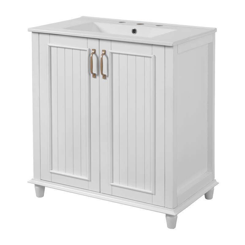 30 Inch Bathroom Vanity with Ceramic Sink, Freestanding Bathroom Vanity Set with Hidden Drawer, Storage Cabinet