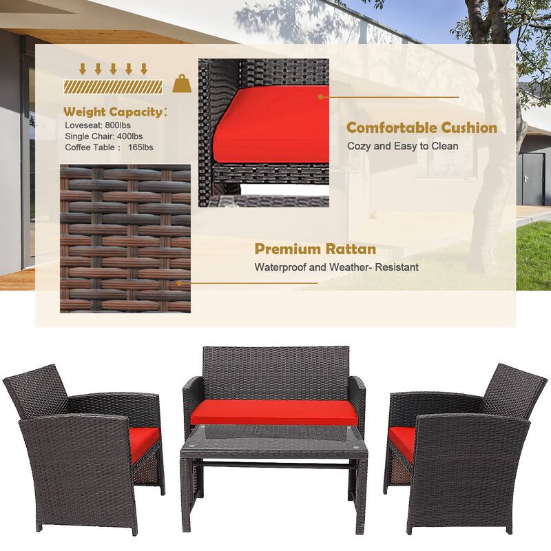 Costway 8PCS Patio Rattan Furniture Set Cushioned Chair Sofa Coffee
