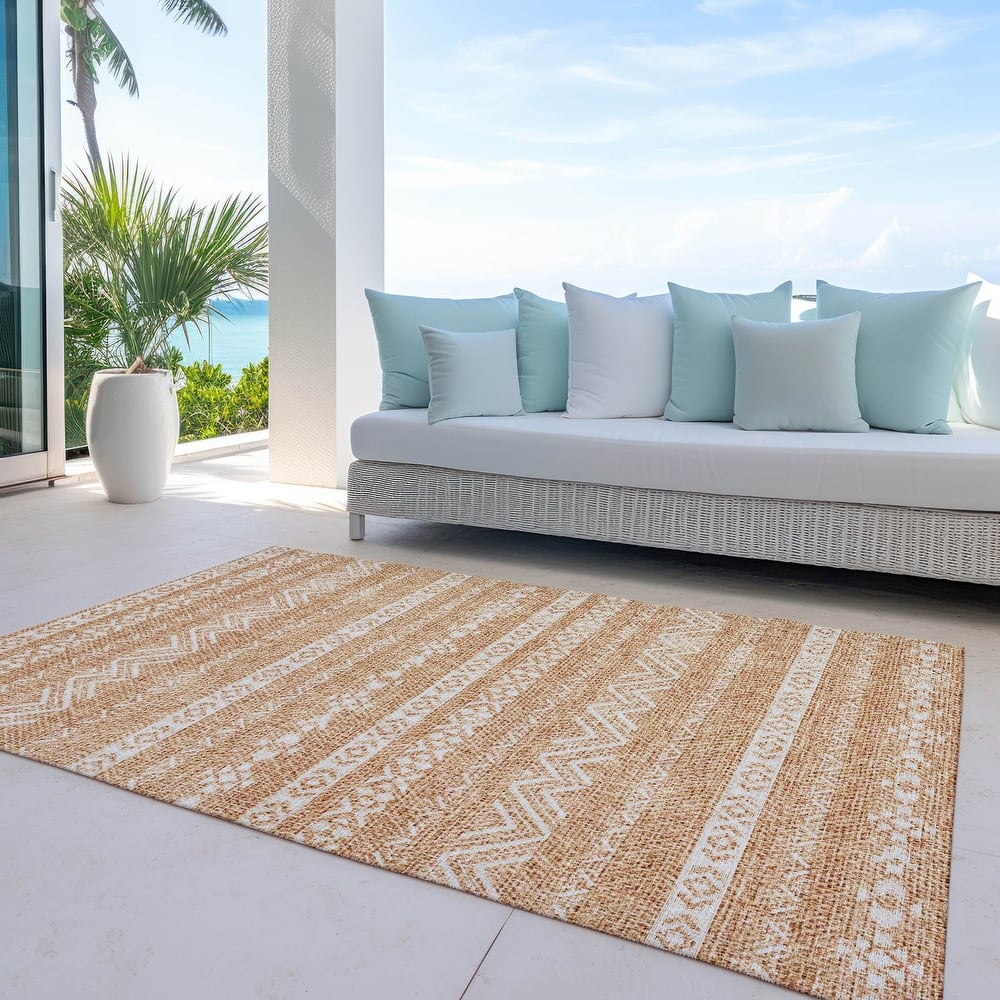 Machine Washable Indoor/ Outdoor Chantille Stripes Boho Rug