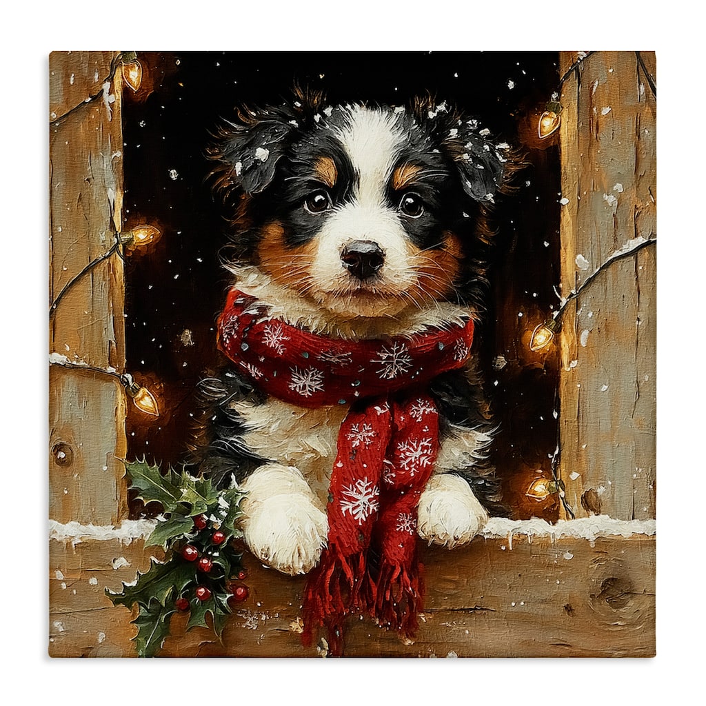 Stupell Snowy Christmas Lights Puppy Canvas Wall Art Design By Riley B