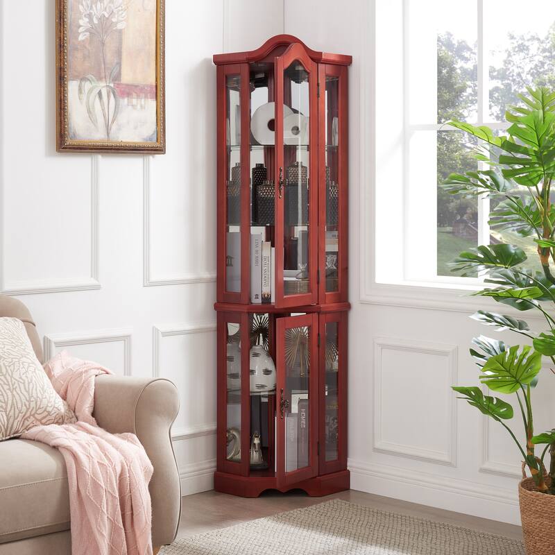 GDFStudio - Storage Corner Curio Cabinet with Lighted Glass Shelves