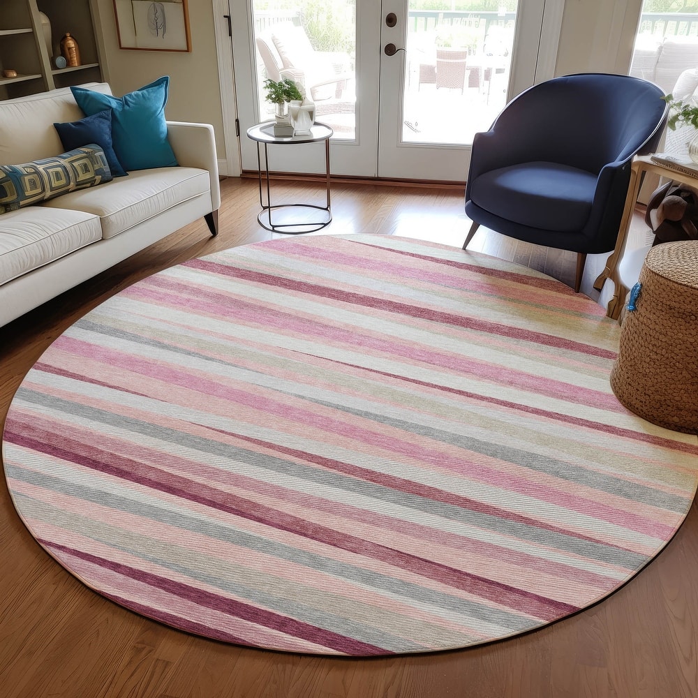 Machine Washable Indoor/ Outdoor Modern Stripes Chantille Rug