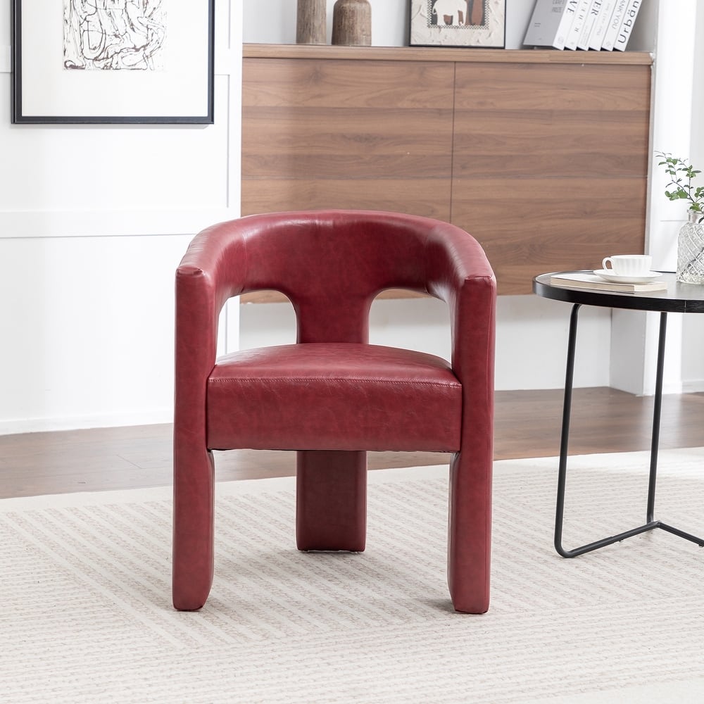 SEYNAR Modern Glam PU Leather Upholstered Dining Chair, Open-Back Accent Chair