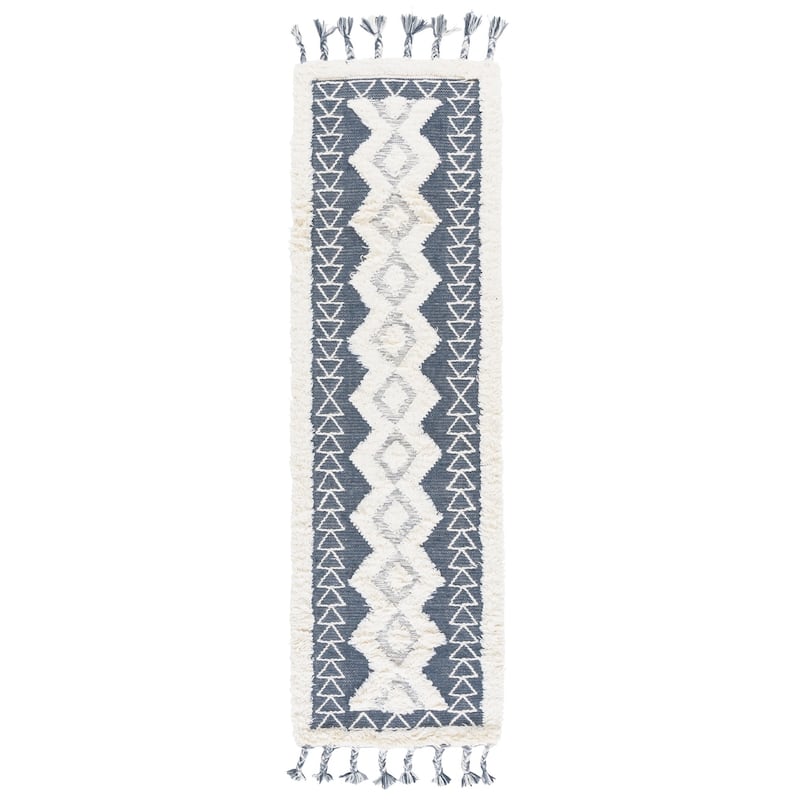SAFAVIEH Handmade Natura Cathia Moroccan Wool Rug - 2'3" x 8' Runner - Ivory/Blue