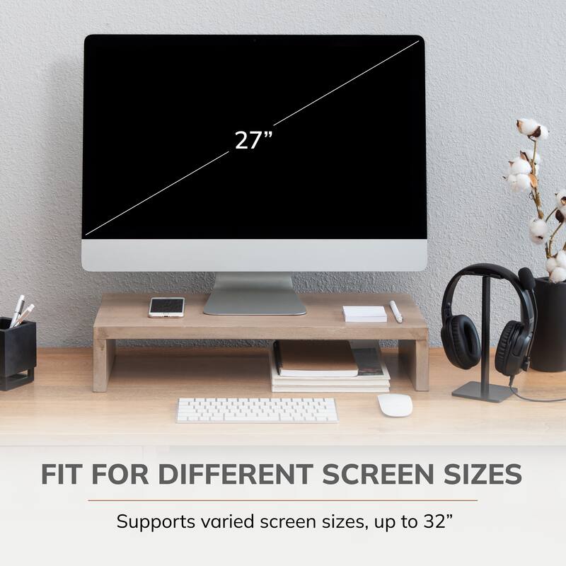 Jani Wood Monitor Stand Riser Desk - Ergonomic Design Stand, Desktop Organizer Table for Home, Office Workspace, Gaming Desk