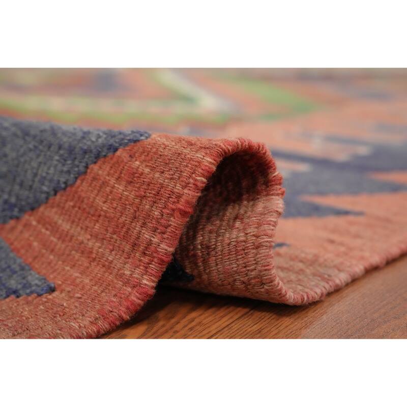 Hand Woven Oriental 100% Wool Carpet Southwestern Tribal Coral Kilim Area Rug - 7' 8'' X 6' 1''