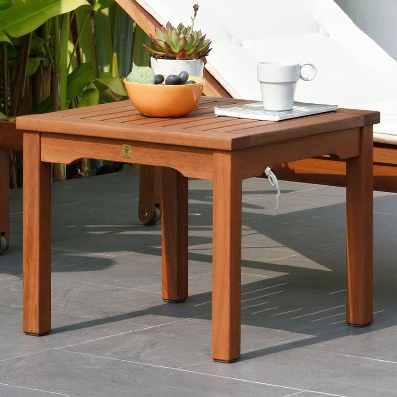 Amazonia Patio Side Table Eucalyptus Wood Square Outdoor Accent Table 19-in - Kingsbury