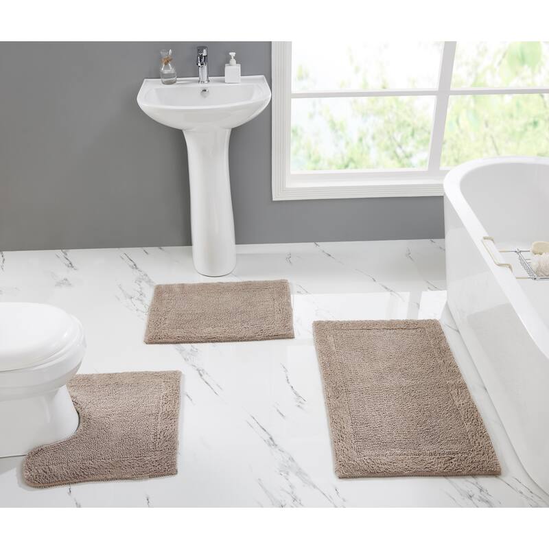 Better Trends Bath Rugs Set 100% Cotton Tufted Soft Water Absorbent Bathroom Rug for Shower, Sink Bath Mats Edge Collection - 3 Piece Set (17" x 24" | 20" x 20" | 21" x 34") - Beige
