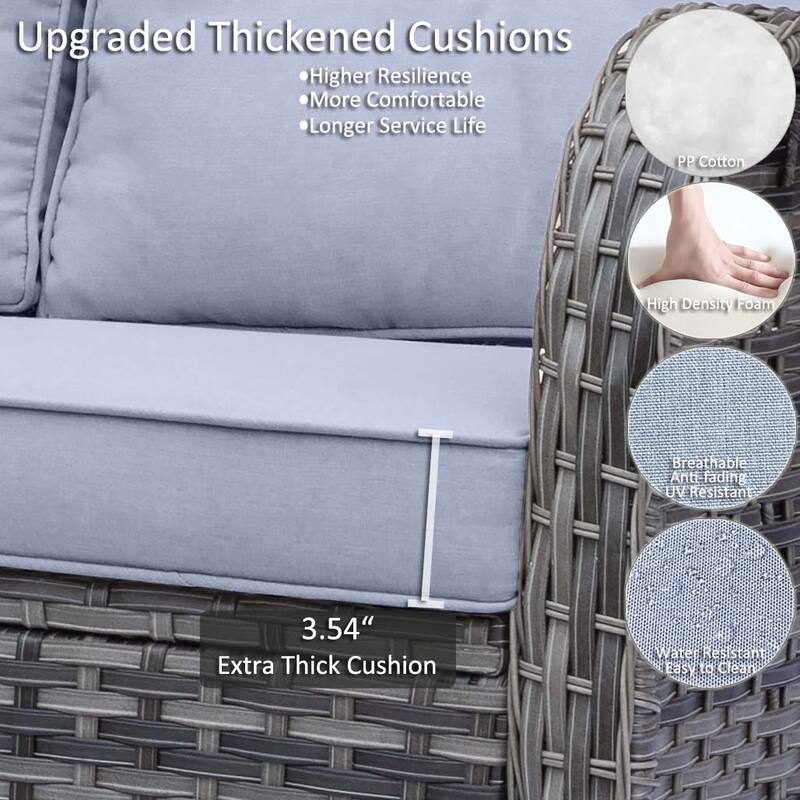 8 Piece Outdoor Wicker Patio Furniture Conversation Chair and Ottoman Set