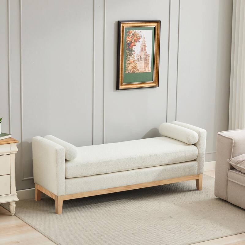 ​66" Upholstered Storage Bench - PU with Bolster Pillows