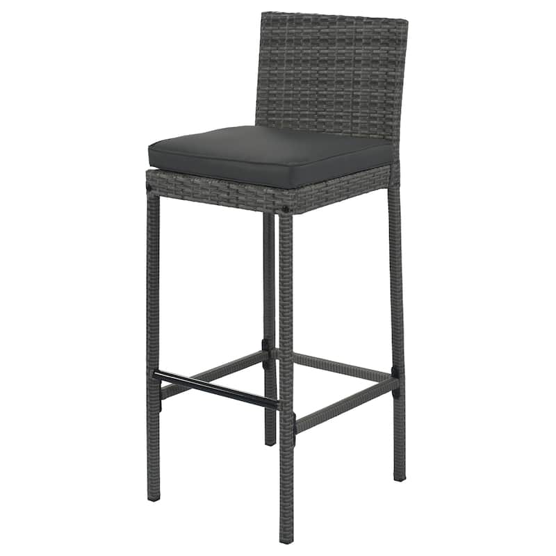 5-pieces Outdoor Patio Wicker Bar Set, Bar Height Chairs With Non-Slip Feet And Fixed Rope, Removable Cushion