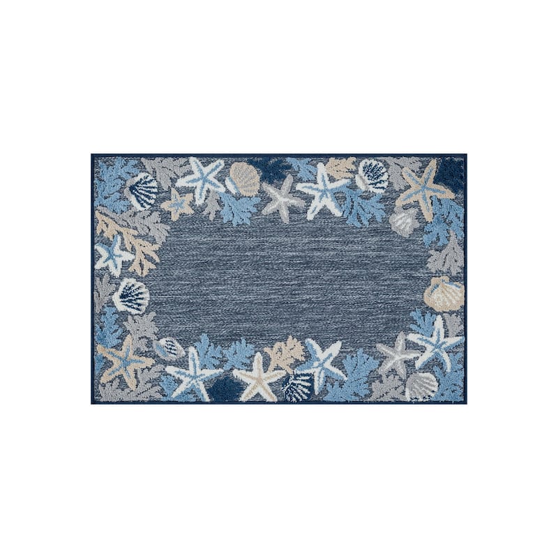 World Rug Gallery Indoor/Outdoor High-Low Textured Area Rug, Coastal Border Easy-Clean Patio Rug