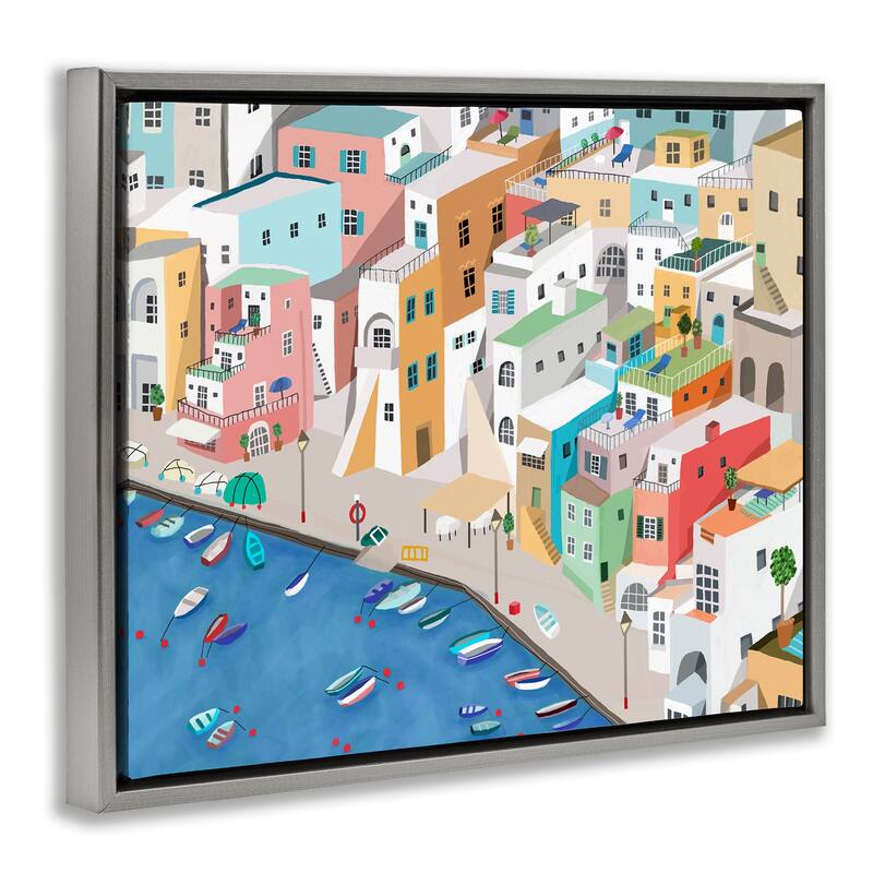Stupell Coastal Town Harbor Framed Floater Canvas Wall Art Design By Carla Daly