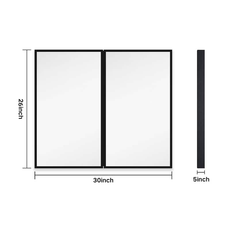 30 in. W x 26 in. H Black Framed Wall Mounted or Recessed Bathroom Medicine Cabinet with Mirror - 30" x 26"