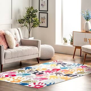 Nuloom Pinkie SpinClean Machine Washable Handprint Kids Area Rug