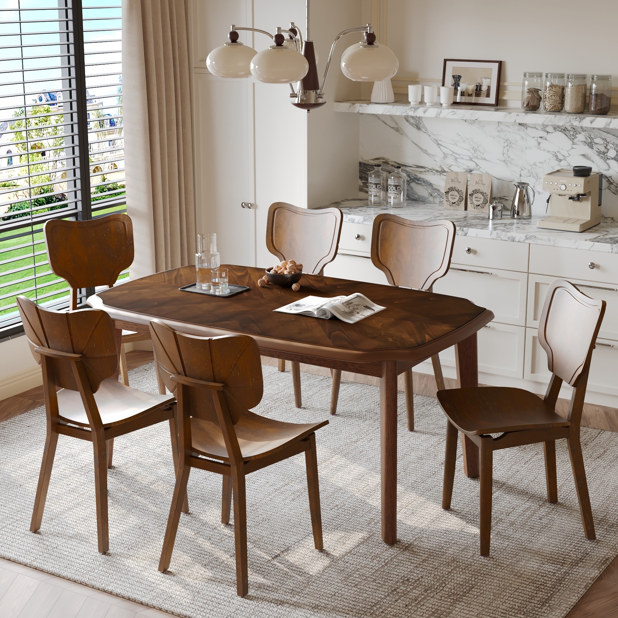 Vintage 7-Piece Dining Table Set with 6 Dining Chairs - Bed Bath