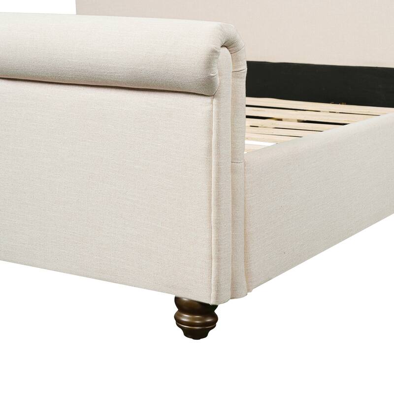 Christopher Knight Home - Modern Linen Upholstered Bed Frame with Solid Wood Legs and a Robust Headboard and Footboard