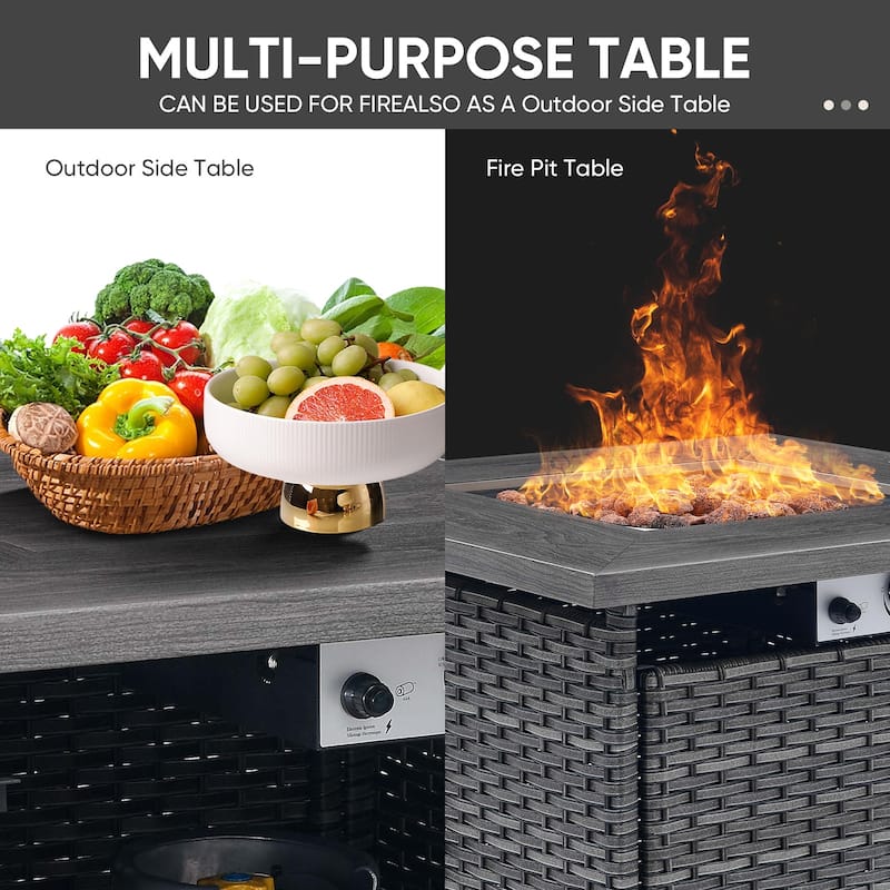 Outdoor Sectional Wicker Sofa with Fire Pit Table
