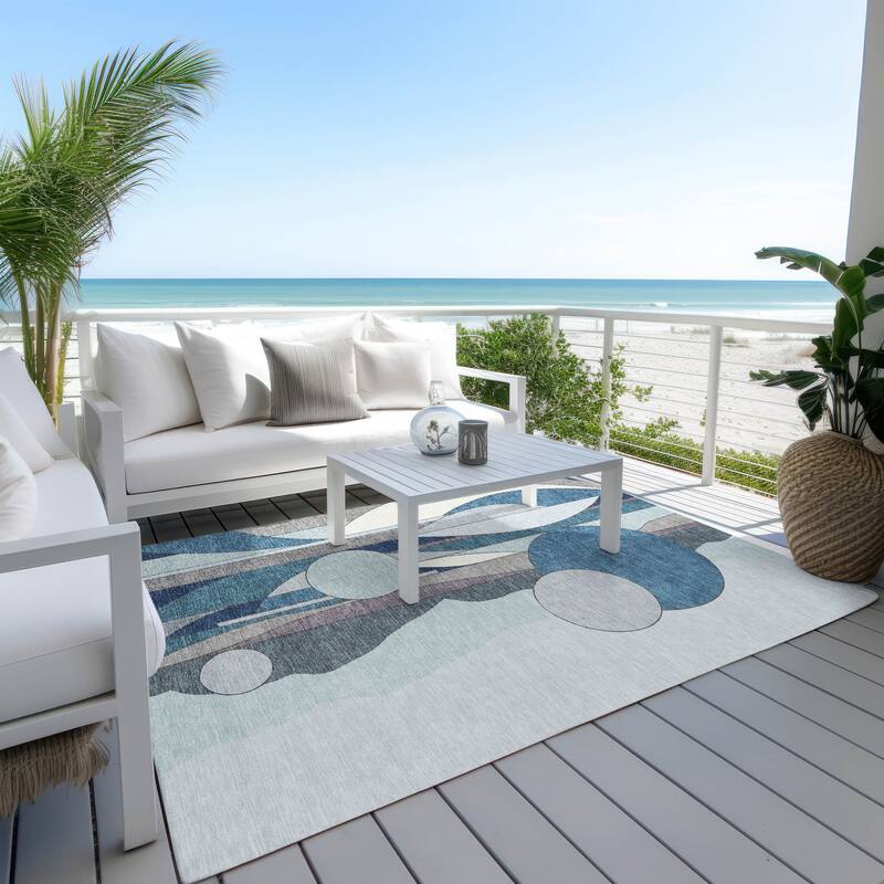 Machine Washable Indoor/ Outdoor Contemporary Retro Chantille Rug