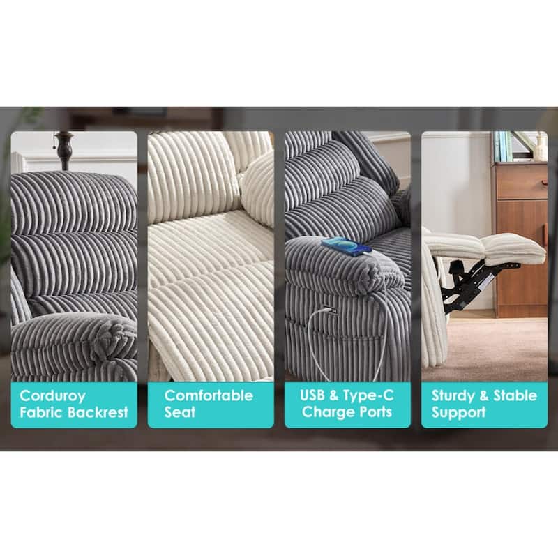 Extra-wide 270° Rotating Heated Massage Electric Recliner with USB/Type-C Charging Port