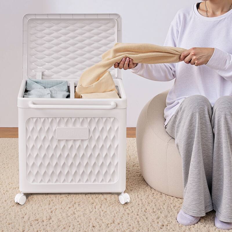 VECELO Laundry Basket White Plastic Portable Sundries Storage Box Laundry Room Dorm Supermarket Clothes Basket