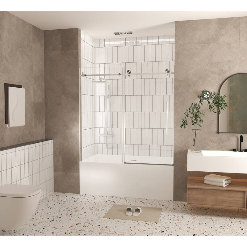60 "W x 60" H Frameless Shower Door with Stainless Steel Handle - 60'' x 0.31'' x 60''