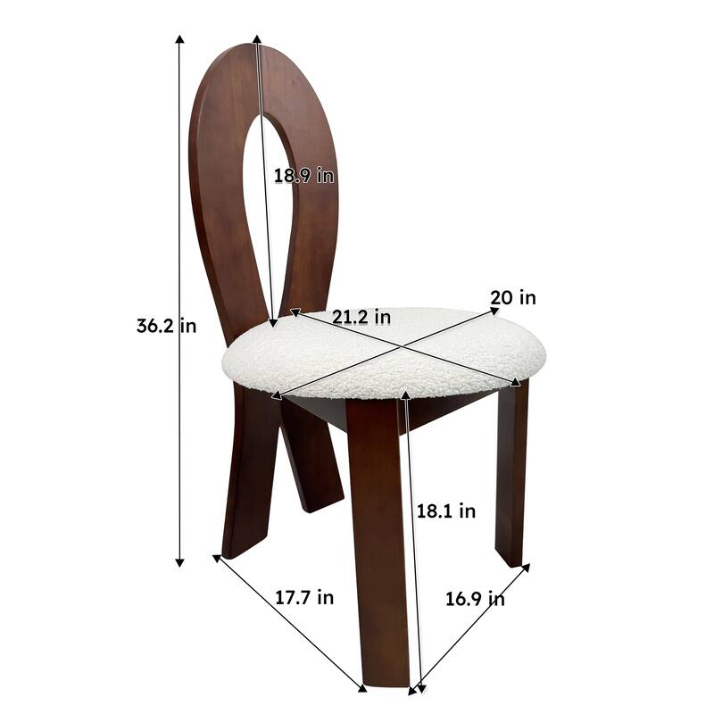 Key-design Wooden Dining Chairs Set of 2 with Teddy Velvet Padded Seat