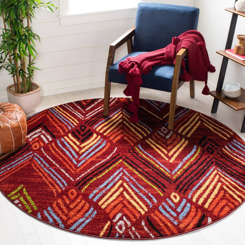 SAFAVIEH Amsterdam Gulumser Modern Rug - 6'7" Round - Red/Terracotta
