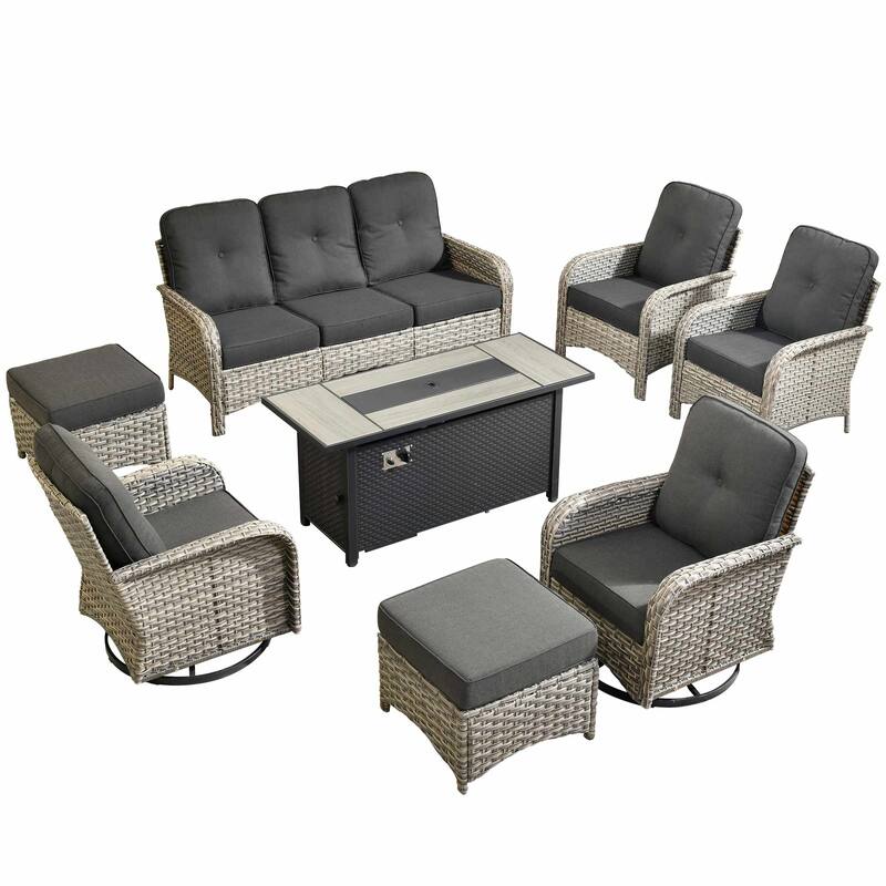 XIZZI 9-Piece Outdoor Patio Furniture Wicker Swivel Chairs Set