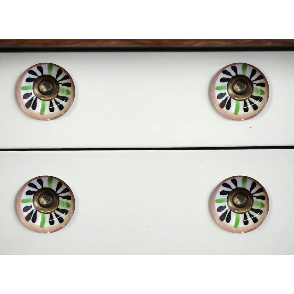 HomeRoots Set of Twelve Black And White Floral Ceramic Drawer Pull Knobs - 1.5" x 1.5" x 1.5"