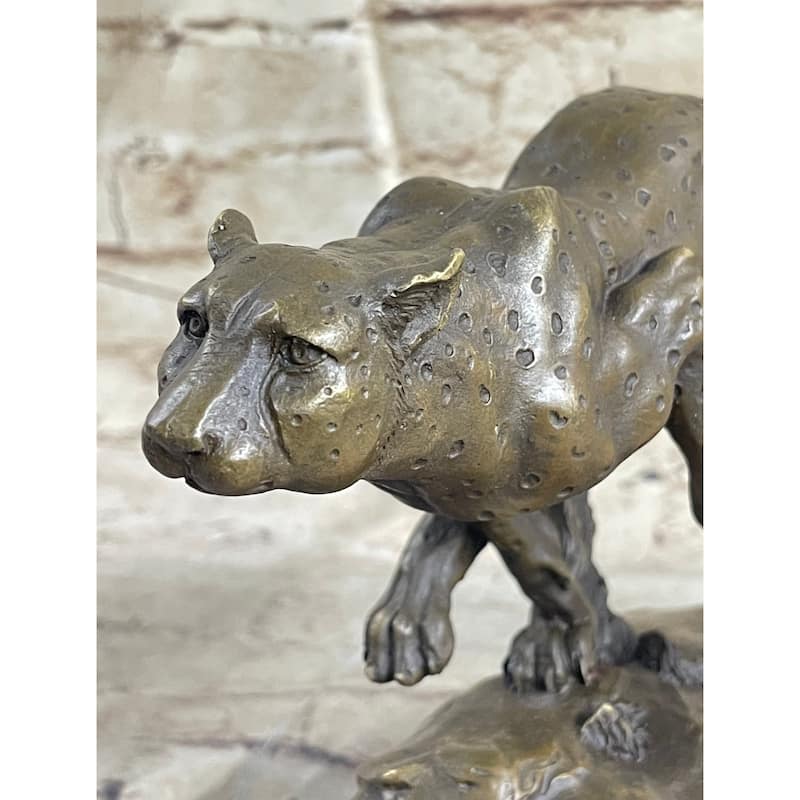 Running Cheetah Bronze Statue Sculpture Figure Marble Base Signed Milo