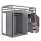 preview thumbnail 9 of 28, Wooden Twin Size Loft Kids Bed with Wardrobe, Desk, Storage Drawers, Staircase & Cabinet, Space-Saving Modern Design, Grey