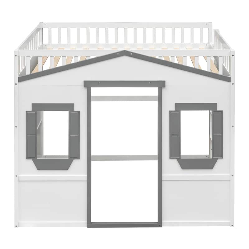Solid Wood House Loft Bed with Ladder for Kids
