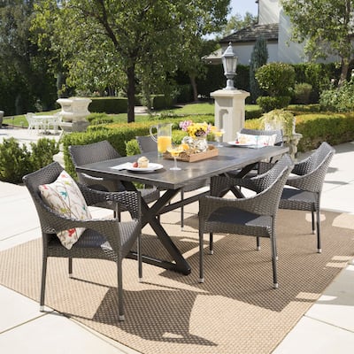 Grayson PE Wicker/ Aluminum/ Iron Outdoor 7-piece Dining Set by Christopher Knight Home